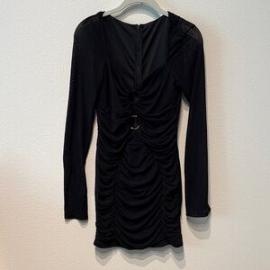 Elegant Black Ruched Dress with Hardware